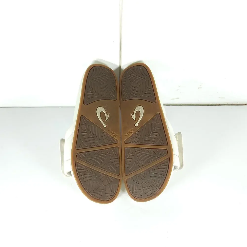 Olukai Women Sunbeam US7 OffWhite Slip-On Comfort Padded Slide Sandals